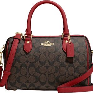 Coach Brown and Red Satchel with Signature Design